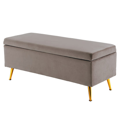 Storage Ottoman Stool Bench Seat 110cm Velvet GREY - Cosy Abode
