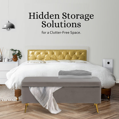 Storage Ottoman Stool Bench Seat 110cm Velvet GREY - Cosy Abode