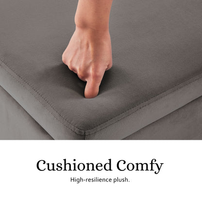 Storage Ottoman Stool Bench Seat 110cm Velvet GREY - Cosy Abode