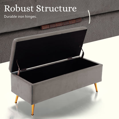 Storage Ottoman Stool Bench Seat 110cm Velvet GREY - Cosy Abode