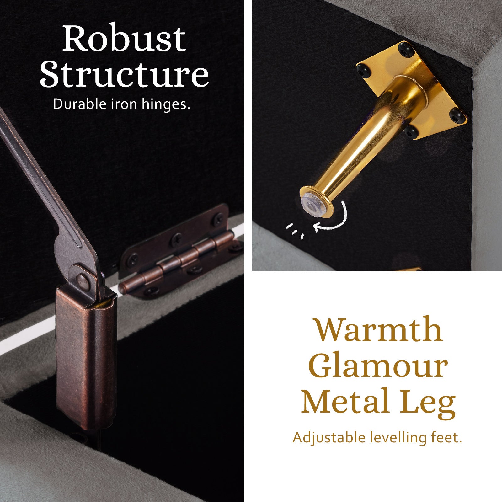 Storage Ottoman Stool Bench Seat 110cm Velvet GREY - Cosy Abode