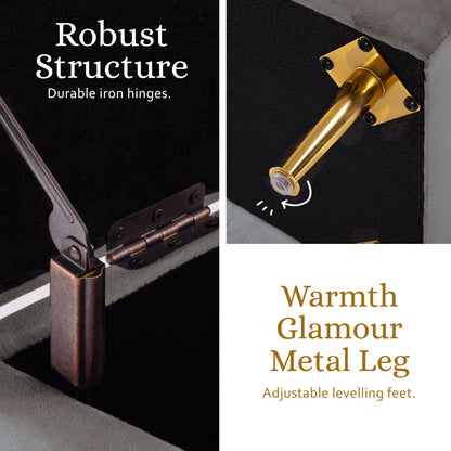 Storage Ottoman Stool Bench Seat 110cm Velvet GREY - Cosy Abode