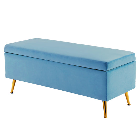 Storage Ottoman Stool Bench Seat 110cm Velvet OCEAN BLUE - Cosy Abode