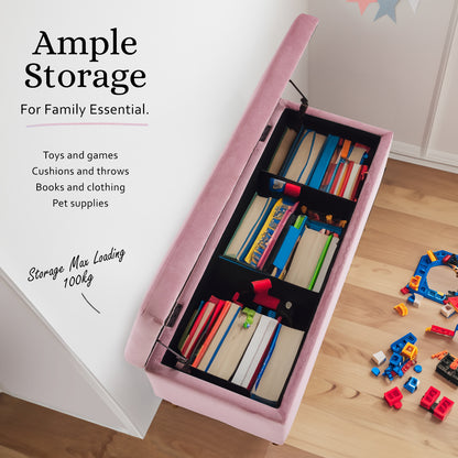 Storage Ottoman Stool Bench Seat 110cm Velvet PINK - Cosy Abode