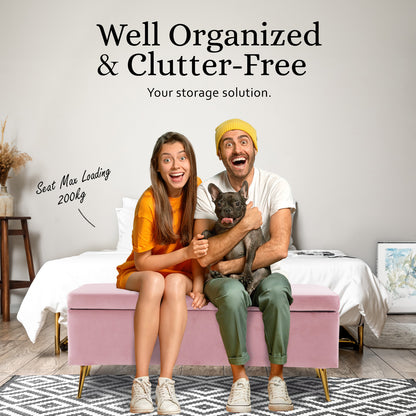 Storage Ottoman Stool Bench Seat 110cm Velvet PINK - Cosy Abode