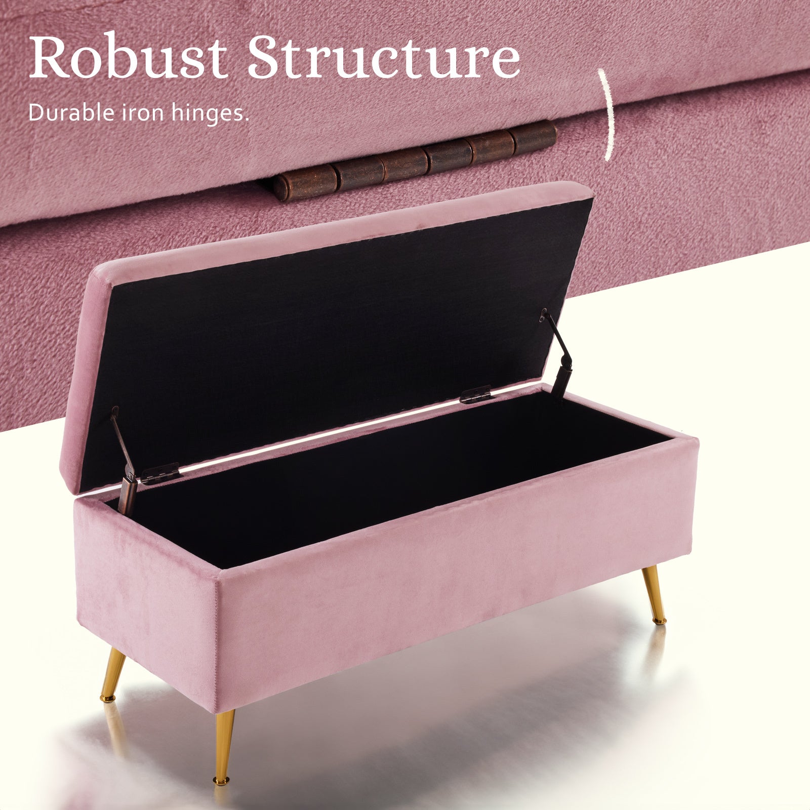 Storage Ottoman Stool Bench Seat 110cm Velvet PINK - Cosy Abode