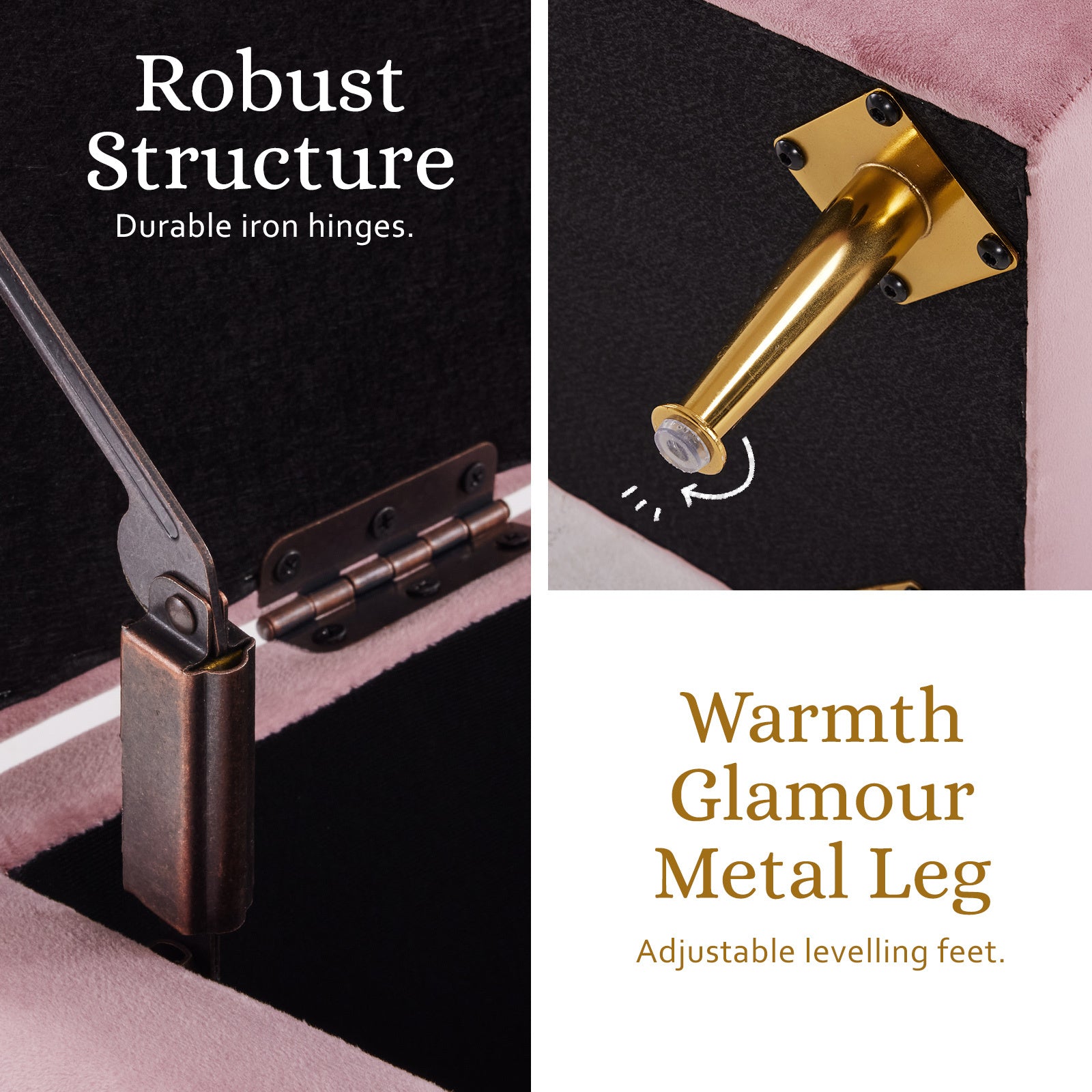 Storage Ottoman Stool Bench Seat 110cm Velvet PINK - Cosy Abode