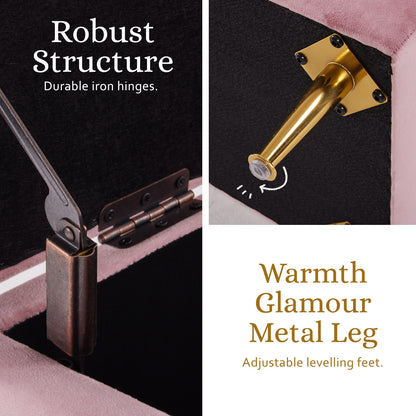 Storage Ottoman Stool Bench Seat 110cm Velvet PINK - Cosy Abode