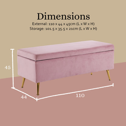 Storage Ottoman Stool Bench Seat 110cm Velvet PINK - Cosy Abode