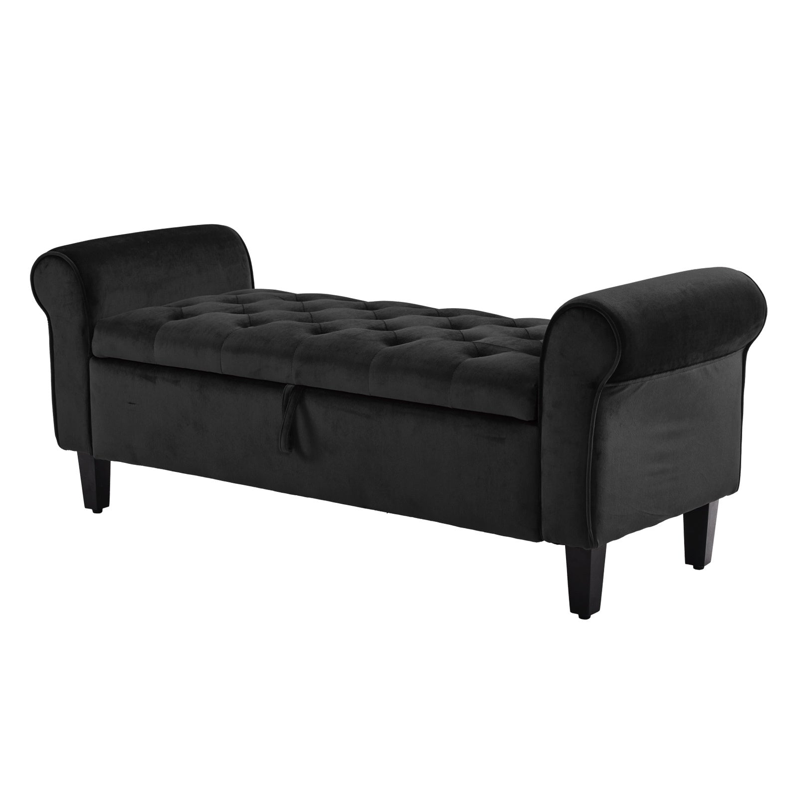 Storage Ottoman Stool Arm Bench Seat 132cm Velvet BLACK - Cosy Abode