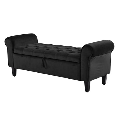 Storage Ottoman Stool Arm Bench Seat 132cm Velvet BLACK - Cosy Abode