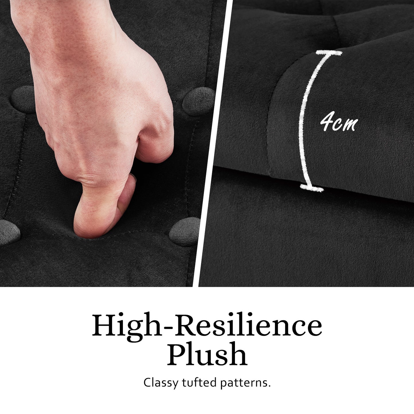 Storage Ottoman Stool Arm Bench Seat 132cm Velvet BLACK - Cosy Abode