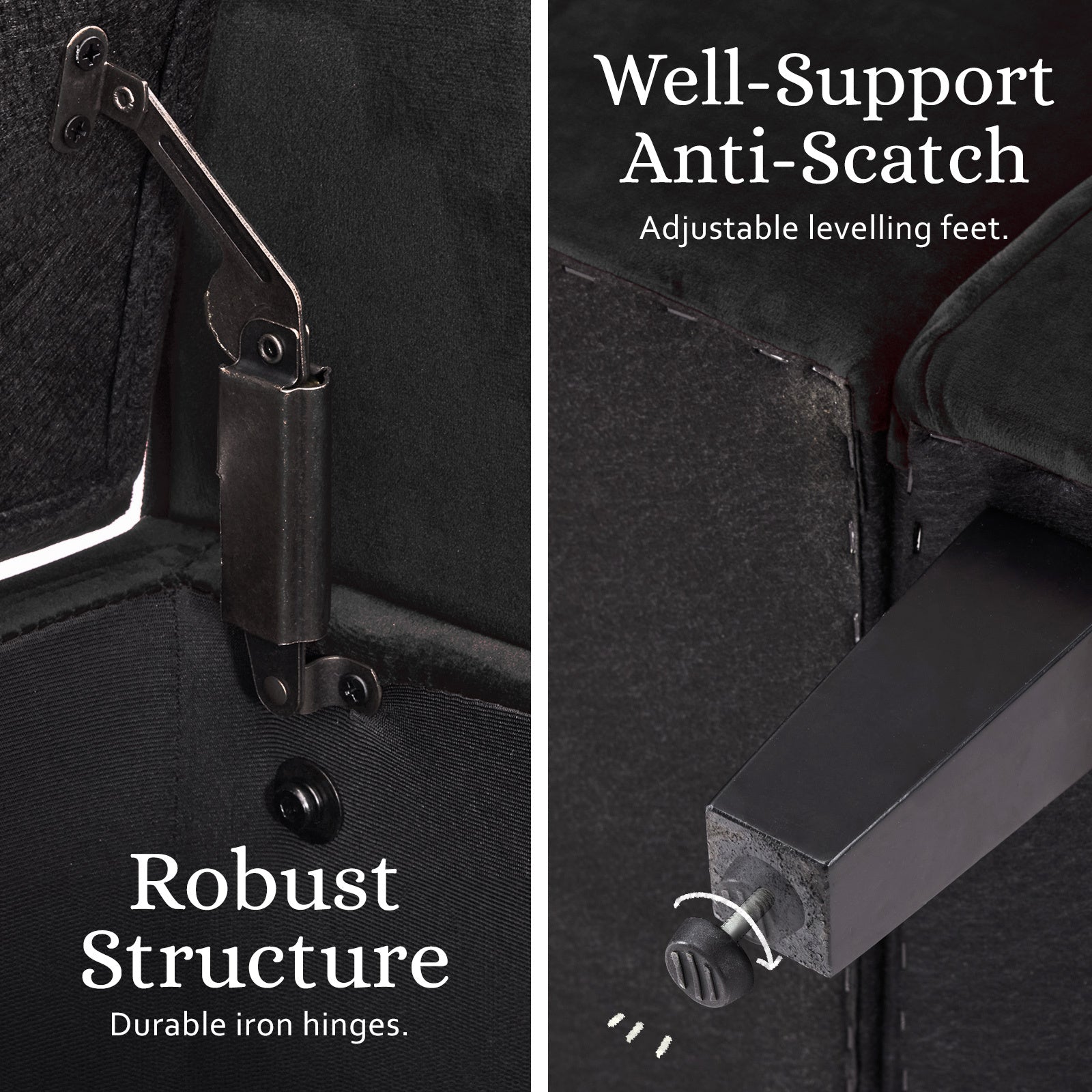 Storage Ottoman Stool Arm Bench Seat 132cm Velvet BLACK - Cosy Abode