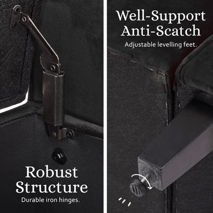 Storage Ottoman Stool Arm Bench Seat 132cm Velvet BLACK - Cosy Abode