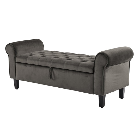 Storage Ottoman Stool Arm Bench Seat 132cm Velvet GREY - Cosy Abode