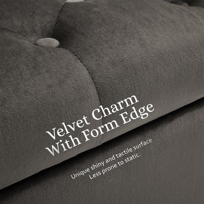 Storage Ottoman Stool Arm Bench Seat 132cm Velvet GREY - Cosy Abode