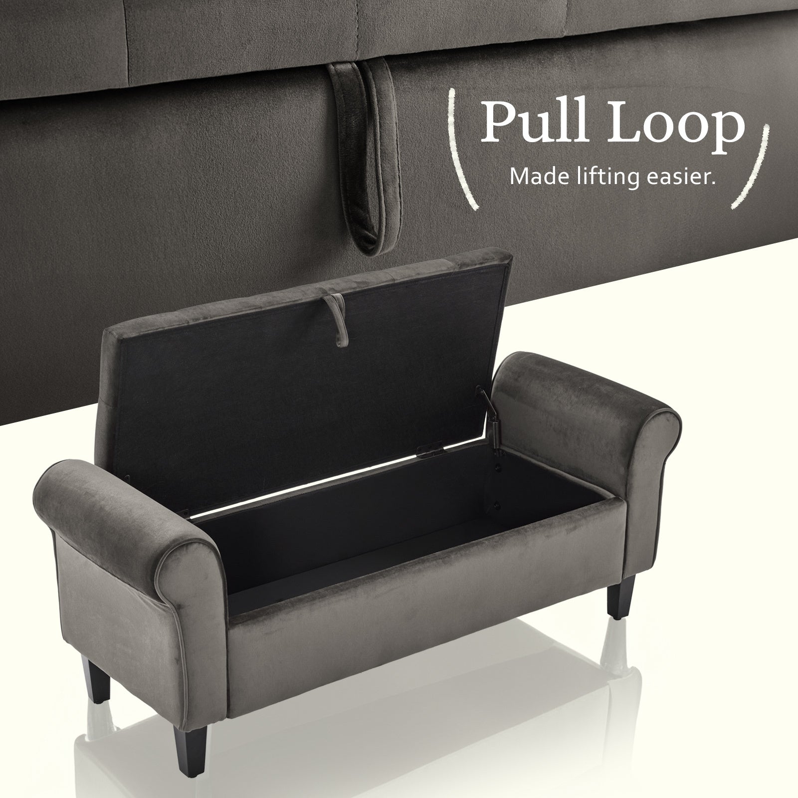 Storage Ottoman Stool Arm Bench Seat 132cm Velvet GREY - Cosy Abode