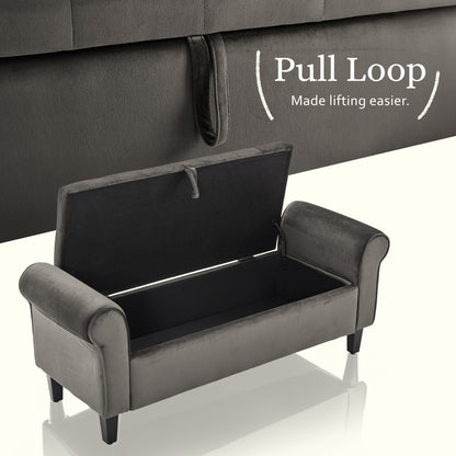 Storage Ottoman Stool Arm Bench Seat 132cm Velvet GREY - Cosy Abode