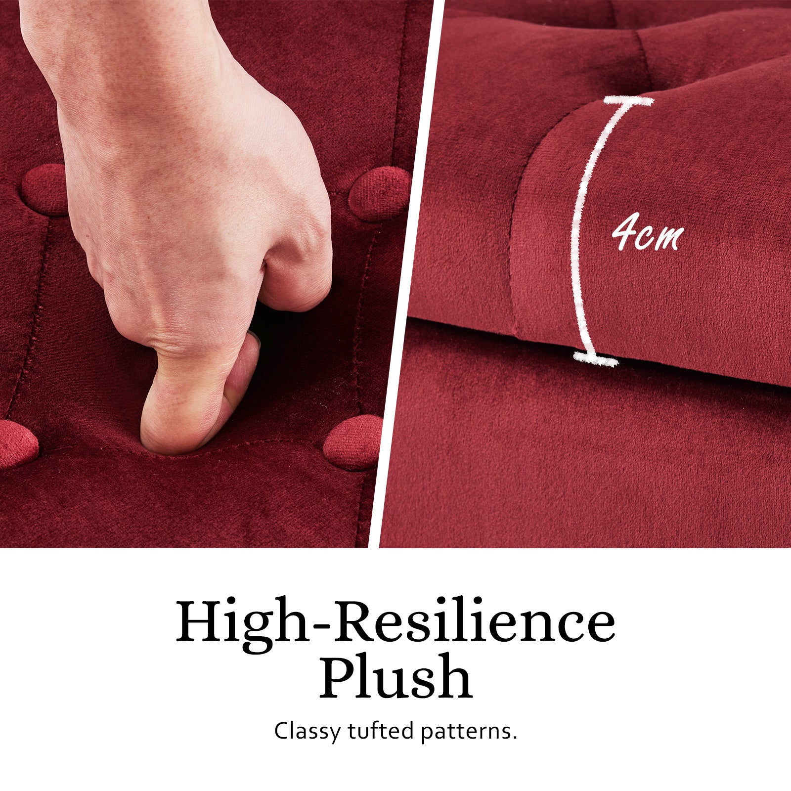 Storage Ottoman Stool Arm Bench Seat 132cm Velvet RED - Cosy Abode