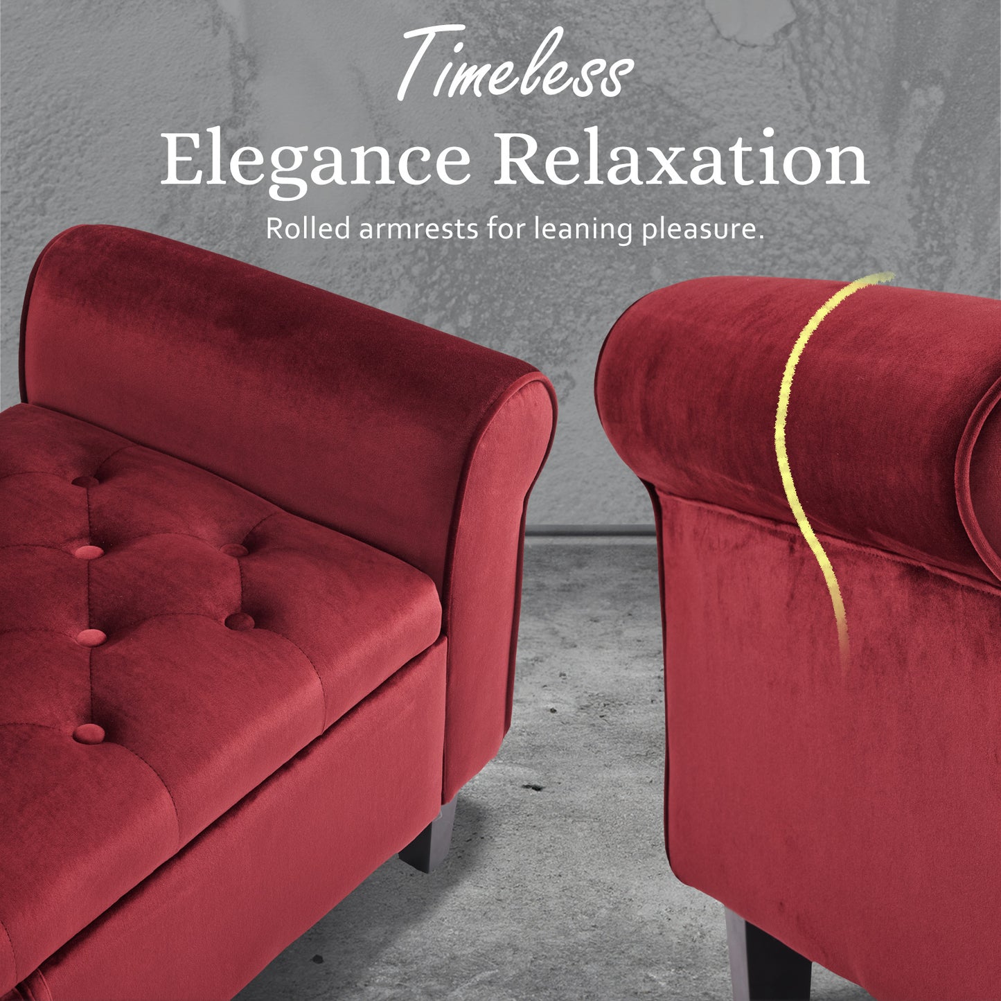 Storage Ottoman Stool Arm Bench Seat 132cm Velvet RED - Cosy Abode