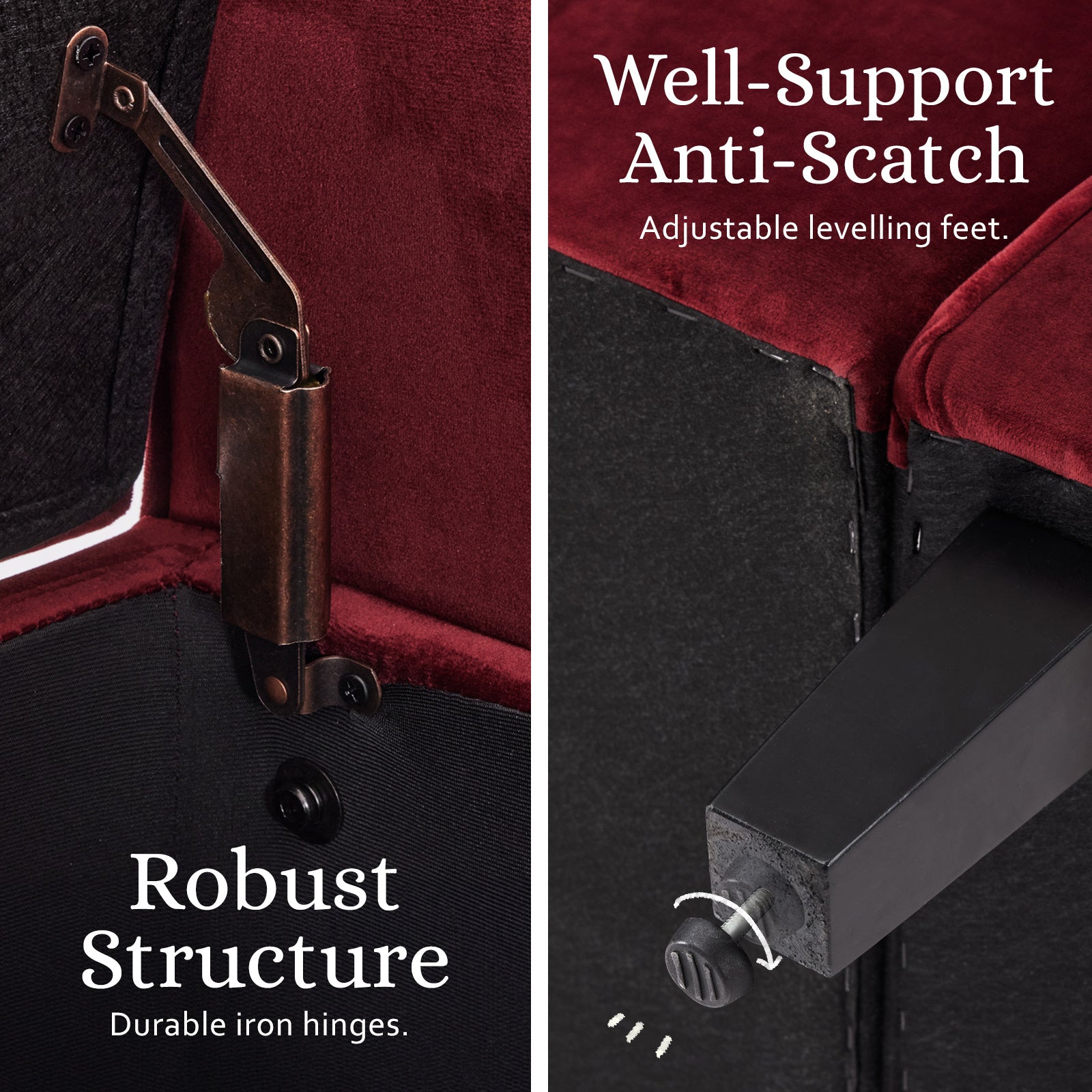 Storage Ottoman Stool Arm Bench Seat 132cm Velvet RED - Cosy Abode