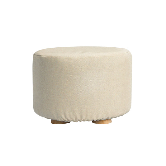 Fabric Ottoman Round Wooden Leg Foot Stool - BEIGE - Cosy Abode
