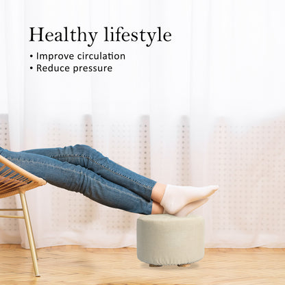 Fabric Ottoman Round Wooden Leg Foot Stool - BEIGE - Cosy Abode