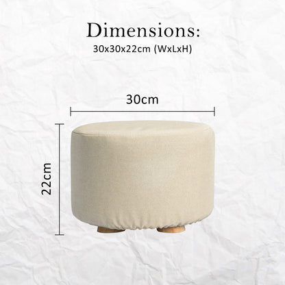 Fabric Ottoman Round Wooden Leg Foot Stool - BEIGE - Cosy Abode