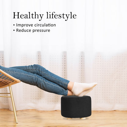 Fabric Ottoman Round Wooden Leg Foot Stool - BLACK - Cosy Abode