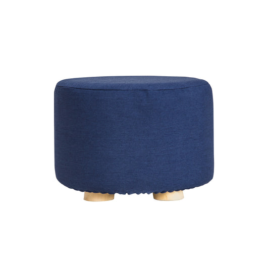 Fabric Ottoman Round Wooden Leg Foot Stool - DARK BLUE - Cosy Abode