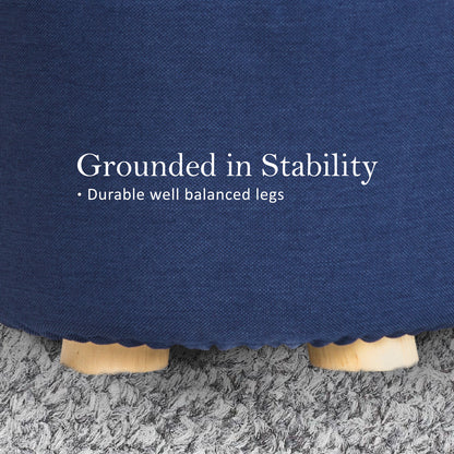 Fabric Ottoman Round Wooden Leg Foot Stool - DARK BLUE - Cosy Abode