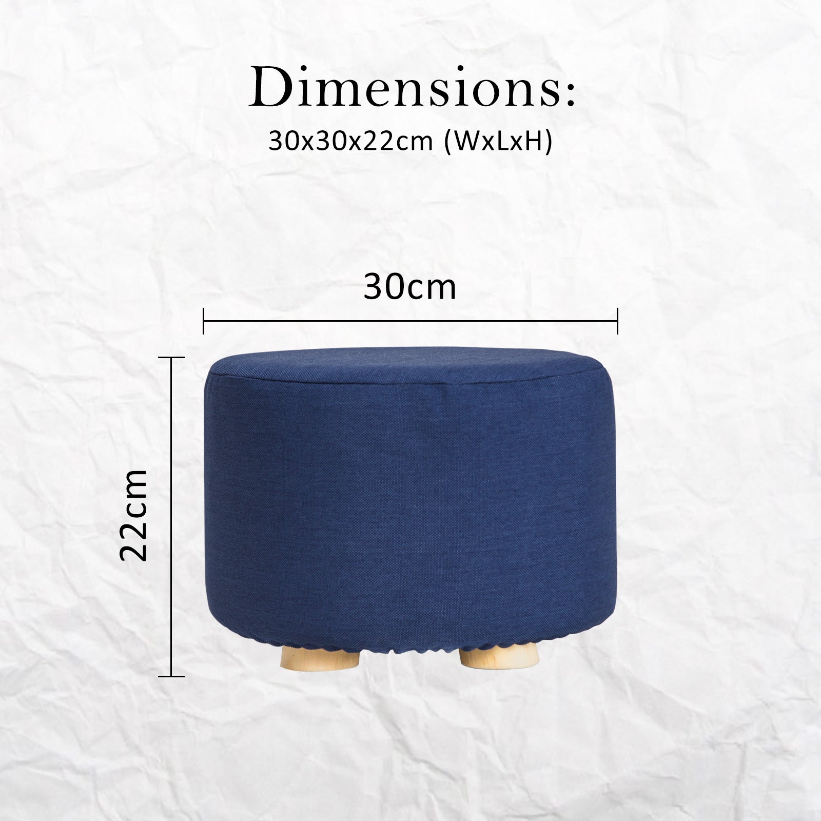 Fabric Ottoman Round Wooden Leg Foot Stool - DARK BLUE - Cosy Abode