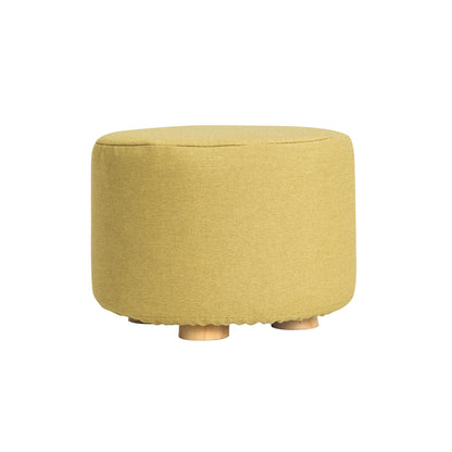 Fabric Ottoman Round Wooden Leg Foot Stool - MUSTARD YELLOW - Cosy Abode