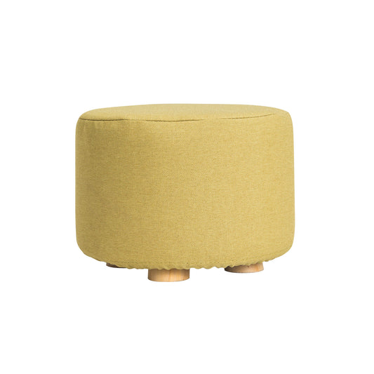 Fabric Ottoman Round Wooden Leg Foot Stool - MUSTARD YELLOW - Cosy Abode