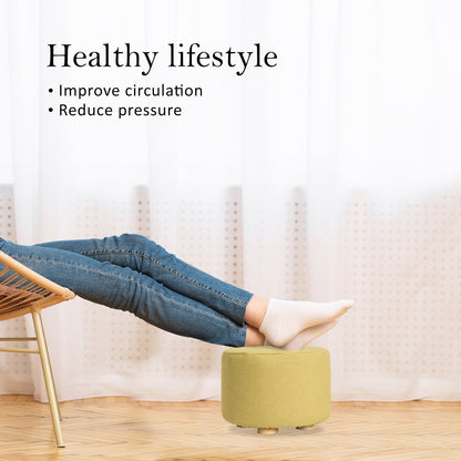 Fabric Ottoman Round Wooden Leg Foot Stool - MUSTARD YELLOW - Cosy Abode