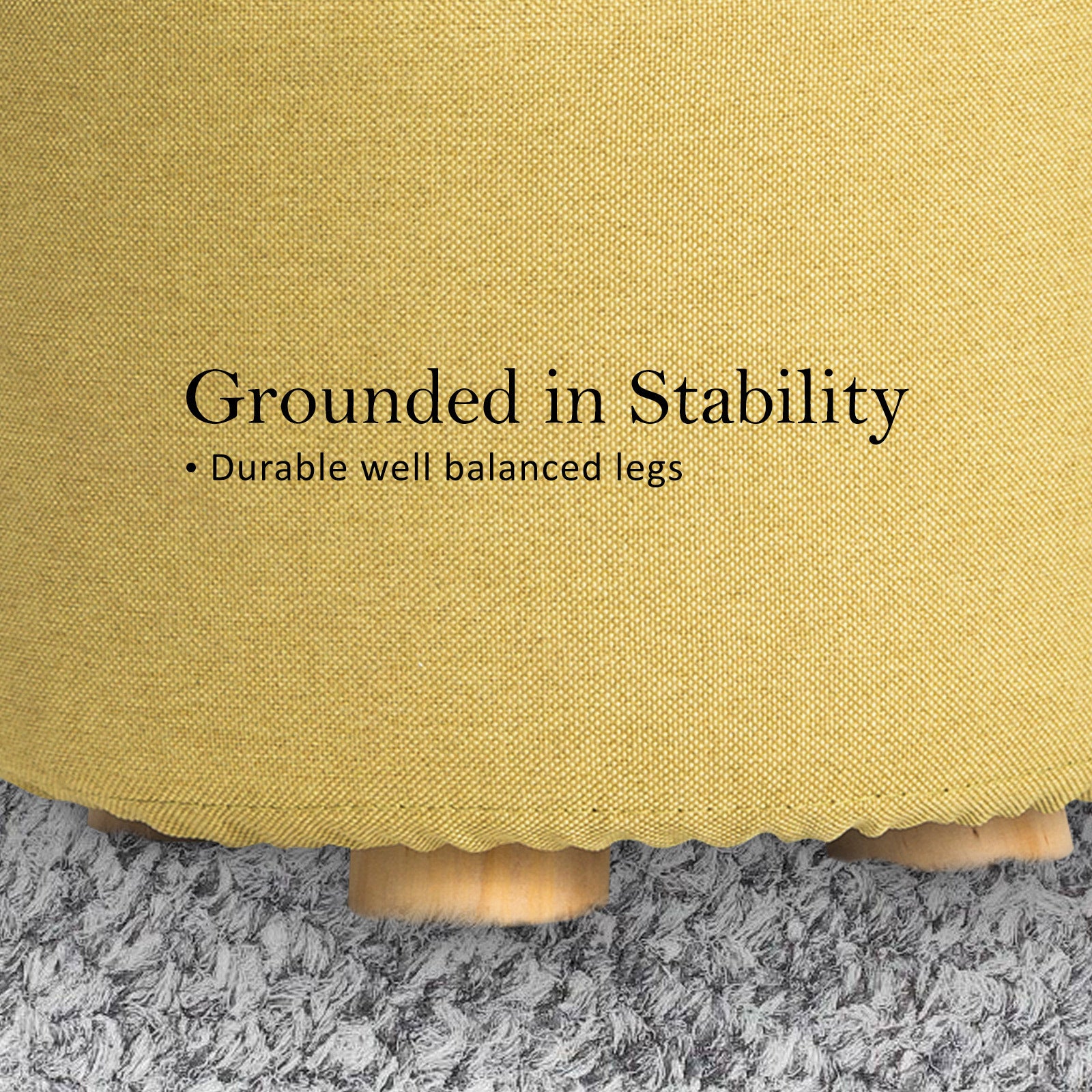 Fabric Ottoman Round Wooden Leg Foot Stool - MUSTARD YELLOW - Cosy Abode