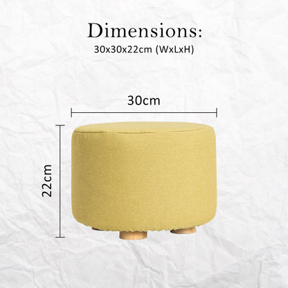 Fabric Ottoman Round Wooden Leg Foot Stool - MUSTARD YELLOW - Cosy Abode