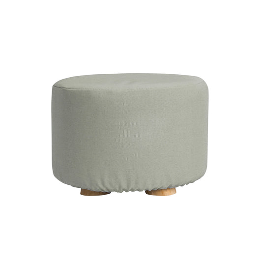 Fabric Ottoman Round Wooden Leg Foot Stool - GREY - Cosy Abode