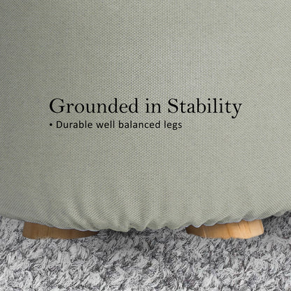 Fabric Ottoman Round Wooden Leg Foot Stool - GREY - Cosy Abode