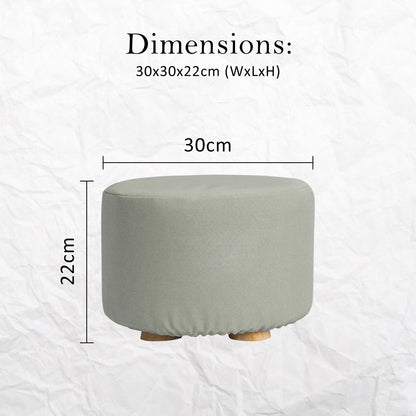 Fabric Ottoman Round Wooden Leg Foot Stool - GREY - Cosy Abode