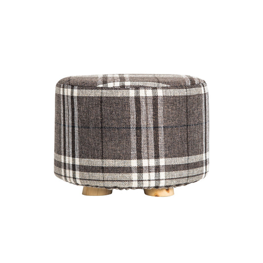 Fabric Ottoman Round Wooden Leg Foot Stool - LATTICE - Cosy Abode