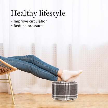 Fabric Ottoman Round Wooden Leg Foot Stool - LATTICE - Cosy Abode