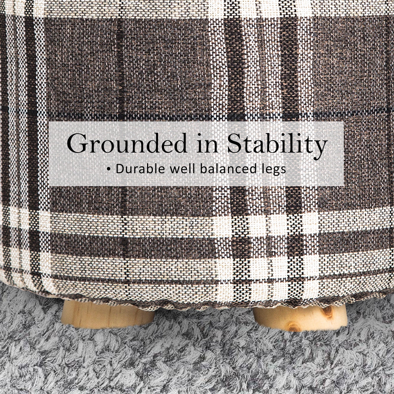 Fabric Ottoman Round Wooden Leg Foot Stool - LATTICE - Cosy Abode