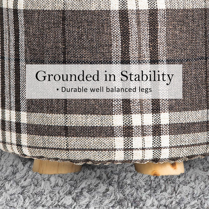 Fabric Ottoman Round Wooden Leg Foot Stool - LATTICE - Cosy Abode
