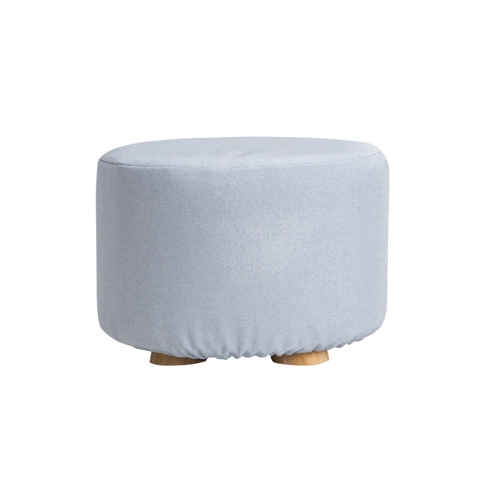 Fabric Ottoman Round Wooden Leg Foot Stool - LIGHT BLUE - Cosy Abode