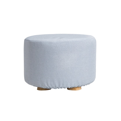 Fabric Ottoman Round Wooden Leg Foot Stool - LIGHT BLUE - Cosy Abode