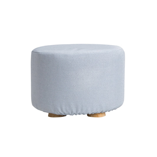 Fabric Ottoman Round Wooden Leg Foot Stool - LIGHT BLUE - Cosy Abode