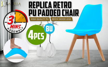 La Bella 4 Set Blue Retro Dining Cafe Chair Padded Seat - Cosy Abode