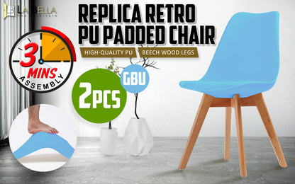 La Bella 2 Set Grey Blue Retro Dining Cafe Chair Padded Seat - Cosy Abode