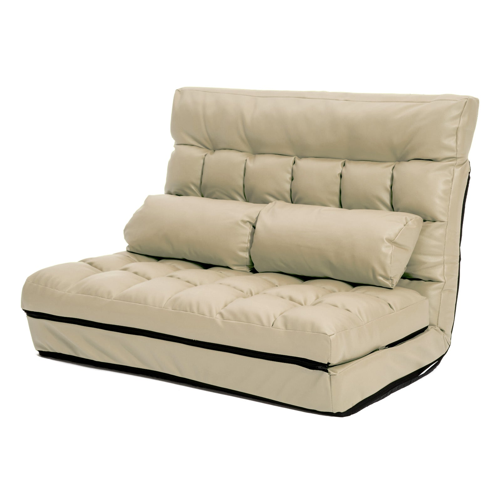 Lounge Couch Sofa Bed Double Seat Leather GEMINI BEIGE - Cosy Abode